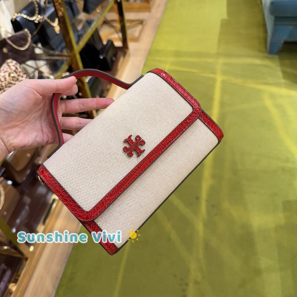 NWT Tory Burch EMERSON CANVAS MINI TOP HANDLE Canvas Red Sky
